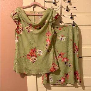 Dress Barn Green A-Line Midi Skirt Set Casual